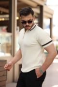 Erkek Yaka Ve Kolları çizgi Detaylı Fermuarlı Kısa Kollu T-shirt resmi